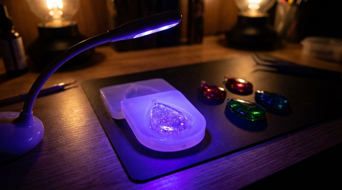 Tvoření šperků z UV pryskyřice pod UV lampou
